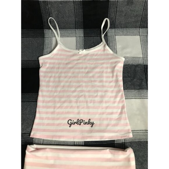 VS PINK BY FRANKIE’S JADE COTTON TANK & BROOKLYN SHORTS SET PEONY STRIPE LARGE - Picture 4 of 6